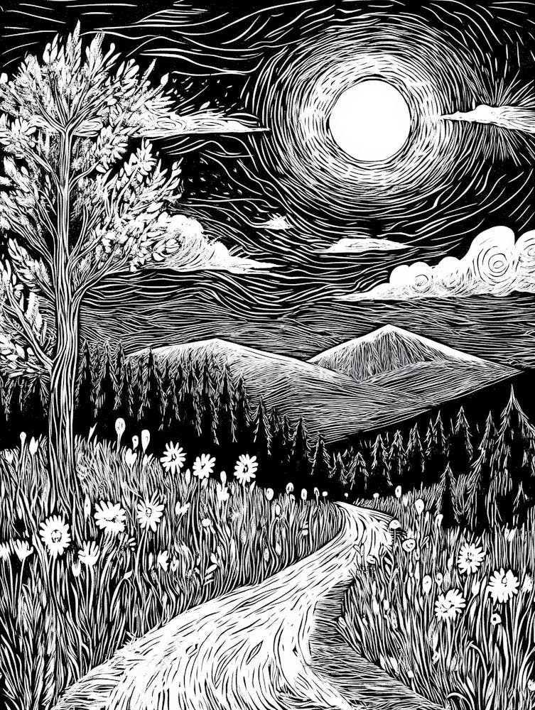 Moonlight Road In The Woods