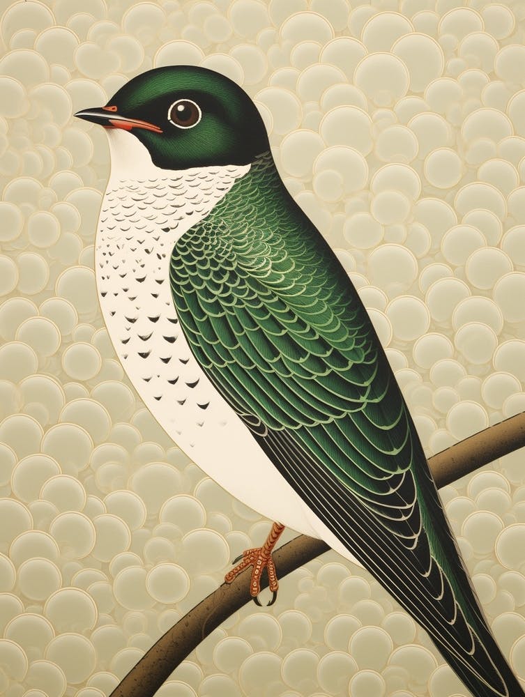 Ohara Koson Inspired Bird Painting Barn Swallow 4