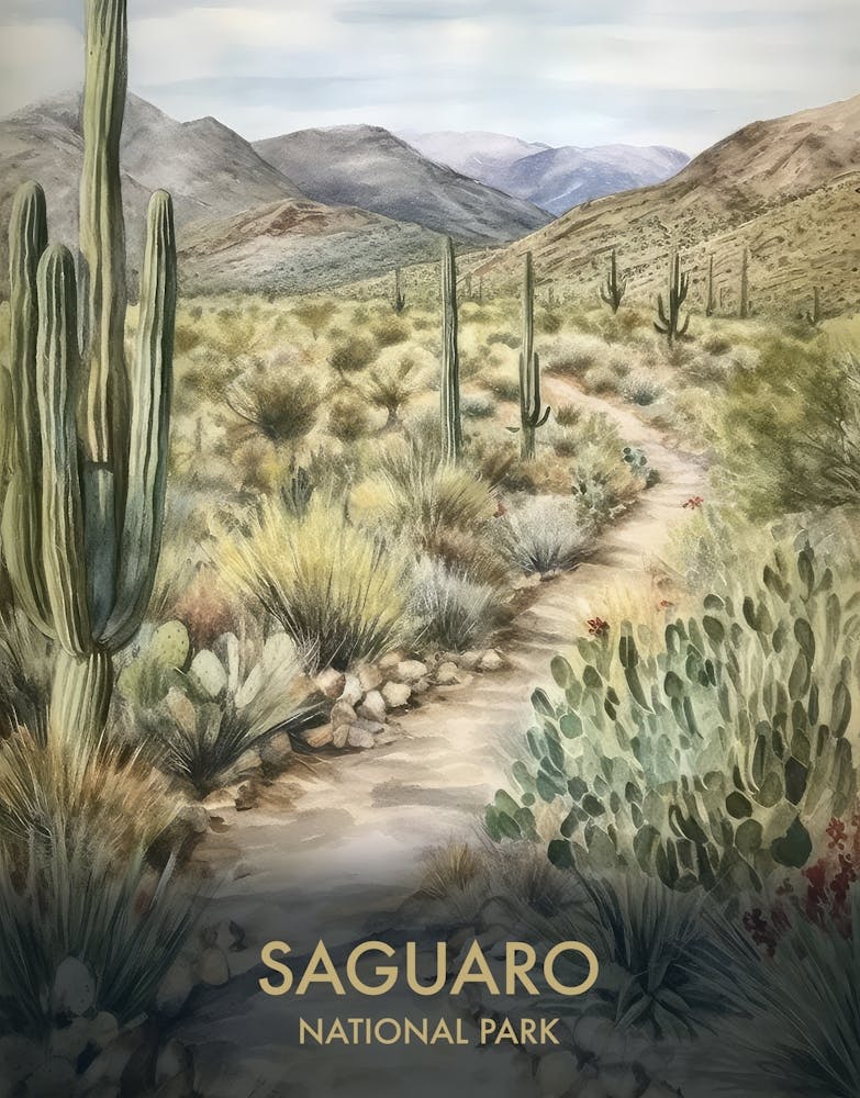 Saguaro National Park Watercolour Vintage Travel Poster 2