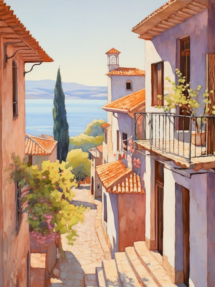 Fethiye Turkey 4 Vintage Pink Travel Illustration