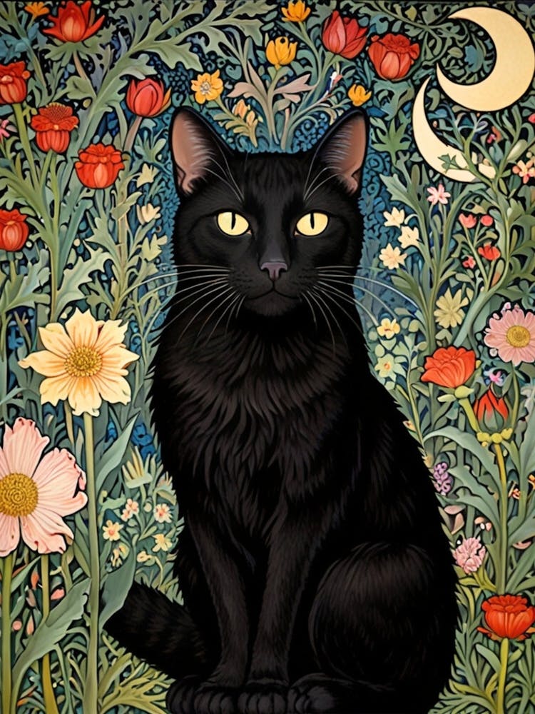 William Morris Black Cat In Flowers 10