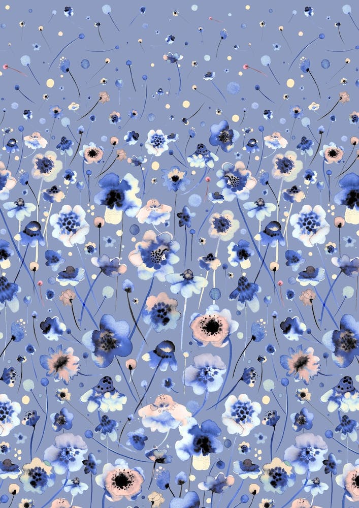 Ink Soft Flowers Blue Degrade