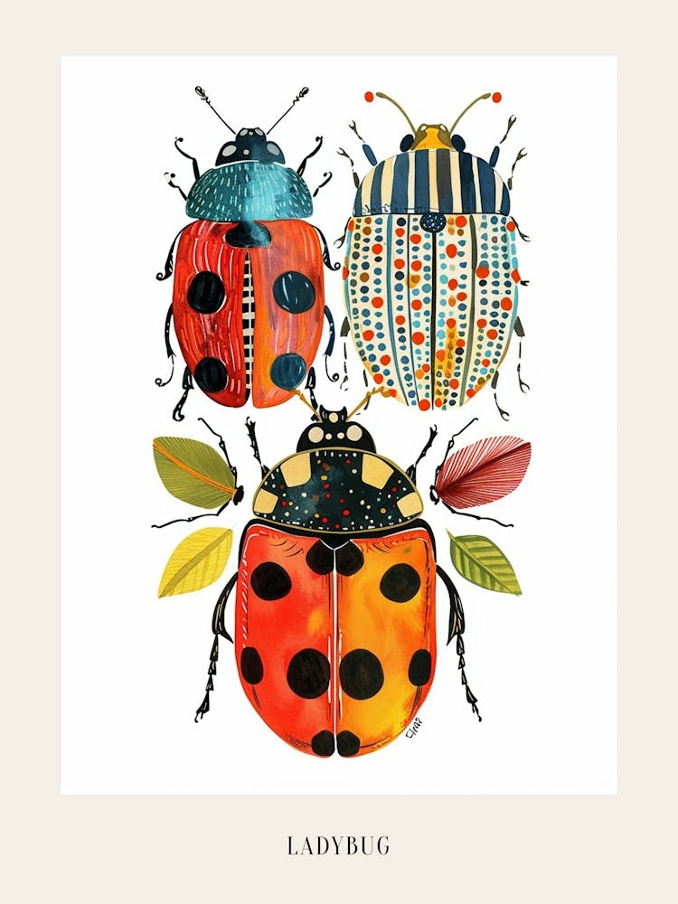 Colourful Insect Illustration Ladybug 30 Poster