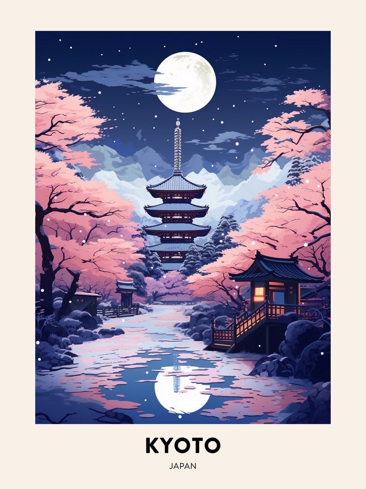 Winter Night  Travel Poster Kyoto Japan 4