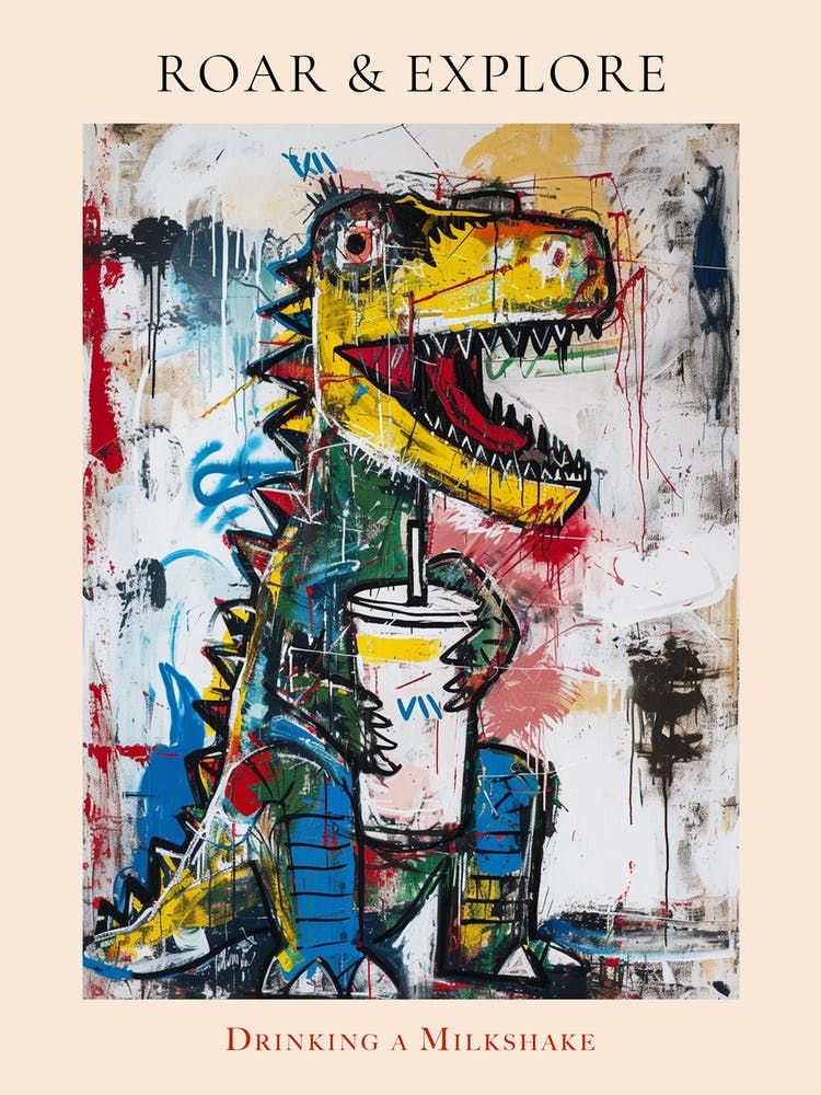 Dinosaurier trinkt einen Milchshake – Wilder Pinselstrich 4 – Poster