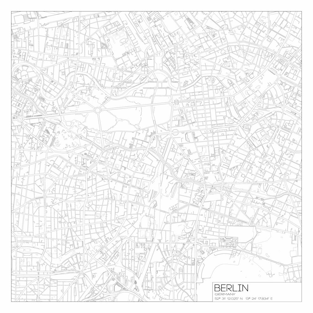 Berlin Germany city map black on white blueprint design