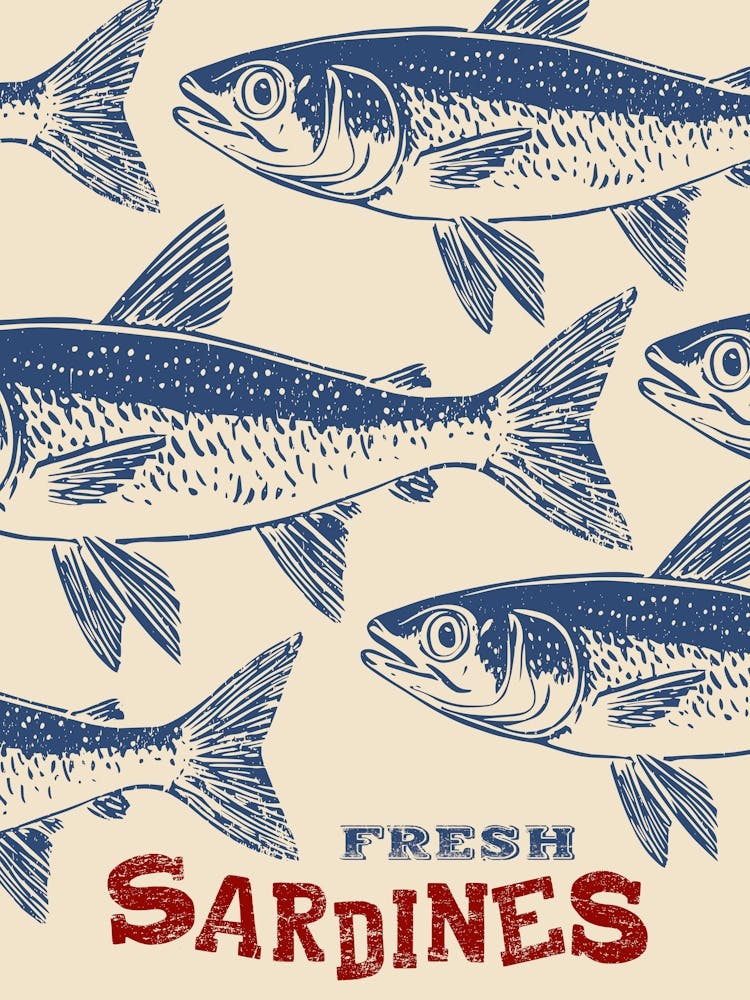 Vintage Blue And Red Sardines Retro Kitchen