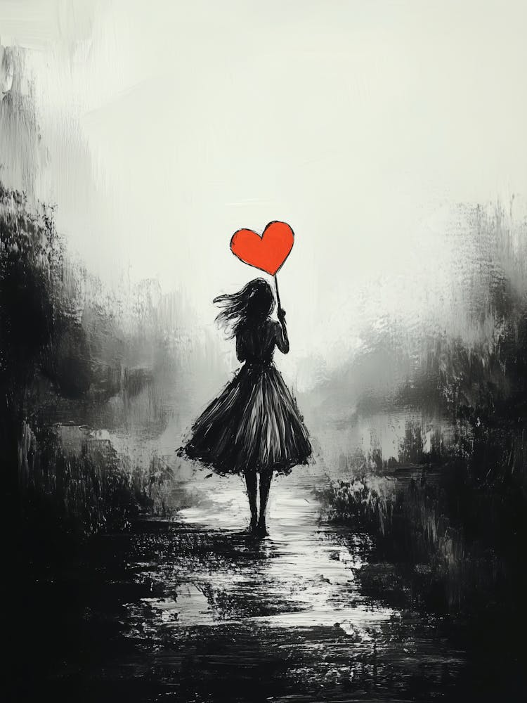 Vintage Solitude – Girl With Heart Balloon Art Poster