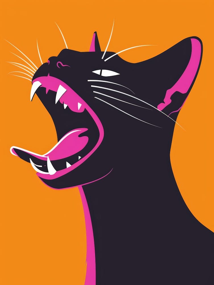 Black Cat With Open Mouth