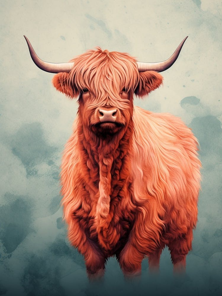 Cloudy Background Highland Cow 2