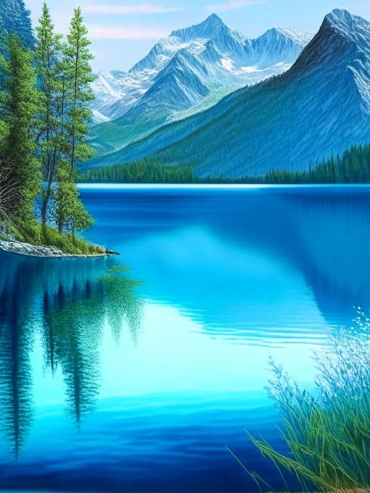 Crystal Clear Blue Lake Landscapes Waterscape Crayon 3