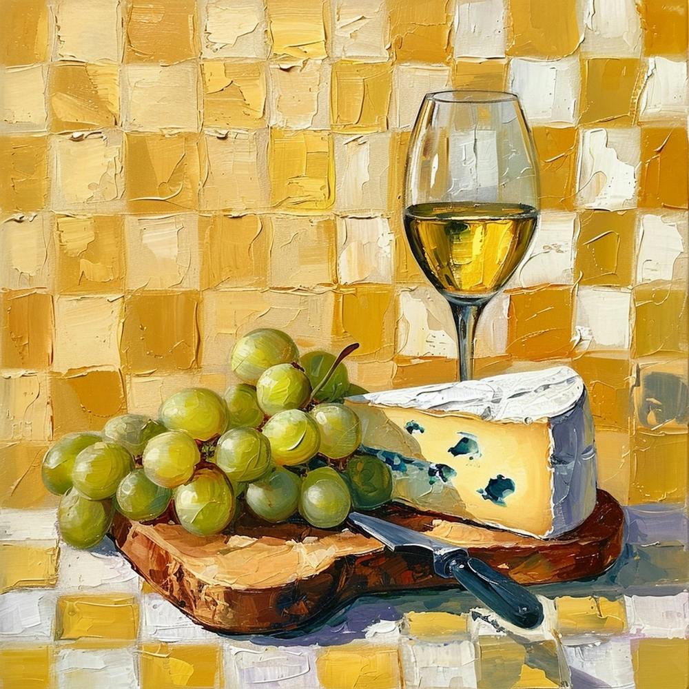 Cheese & Wine Yellow Checkerboard 1