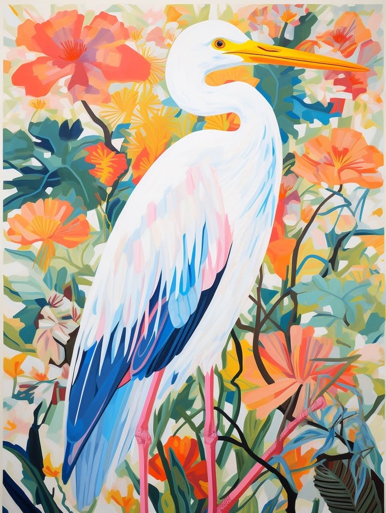 Colourful Bird Painting Egret 1