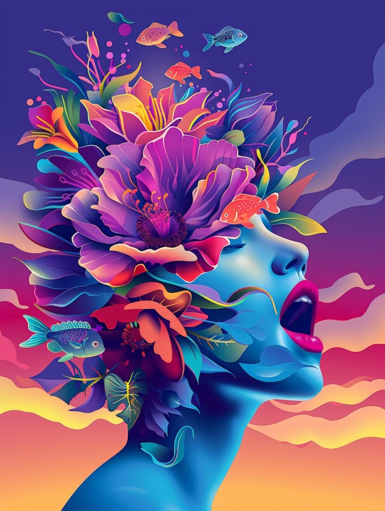 Woman With Flowers In Her Head