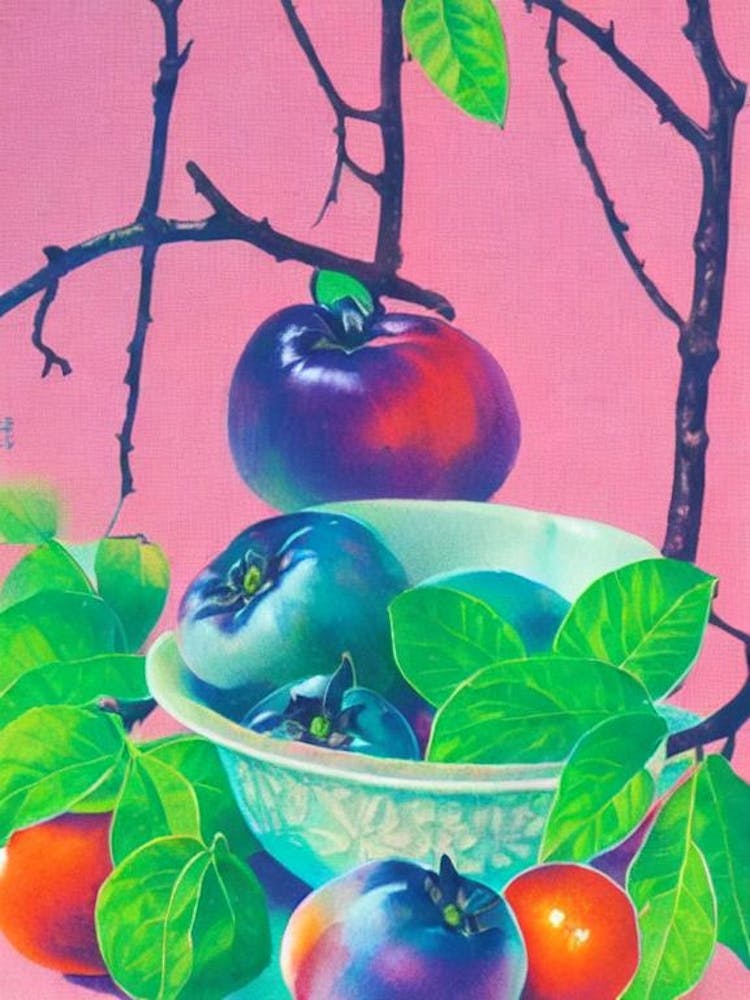 Persimmon Risograph Retro Poster Fruit