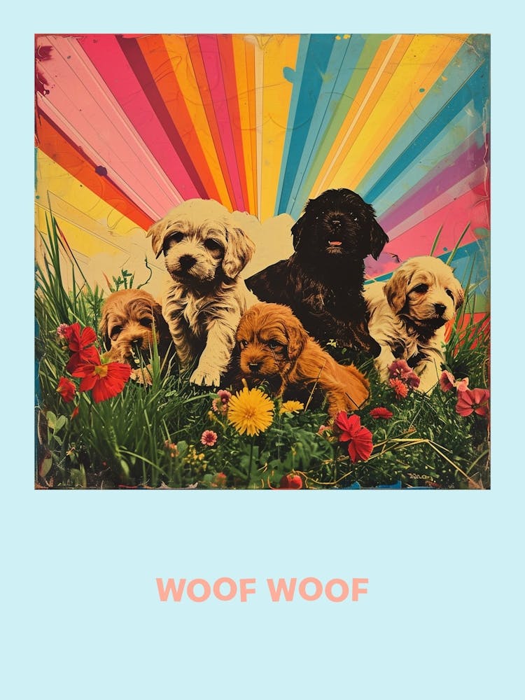 Woof Woof Puppies Rainbow Poster 1