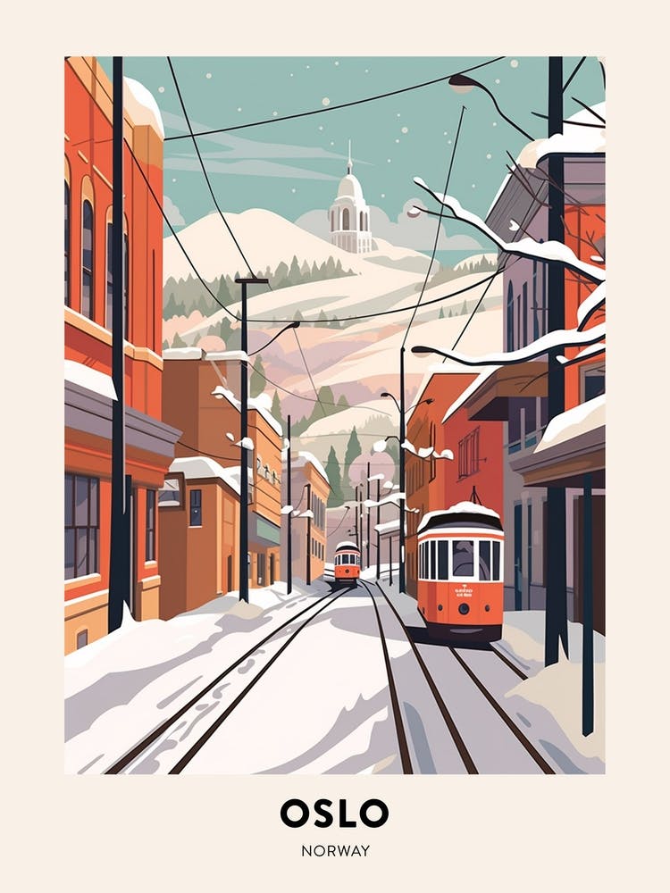 Vintage Winter Travel Poster Oslo Norway 4