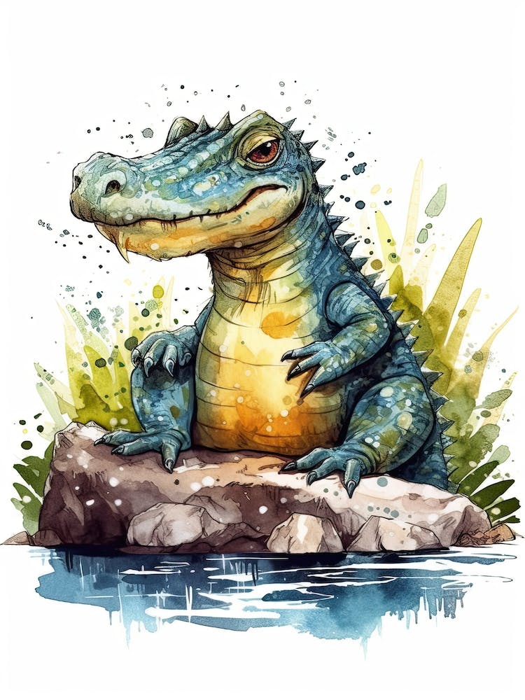 Compsosuchus Cute Dinosaur Watercolour 2