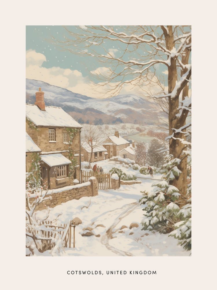 Vintage Winter Poster Cotswolds United Kingdom 3