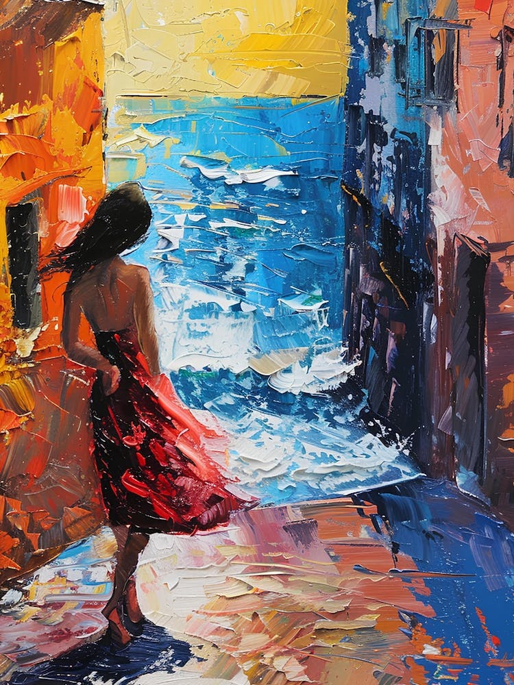 Woman Walking By The Sea