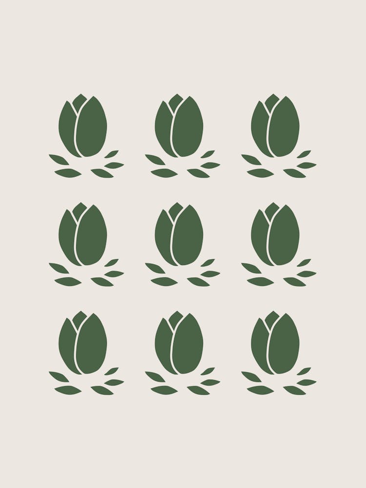 Green Tulips On Beige Floral
