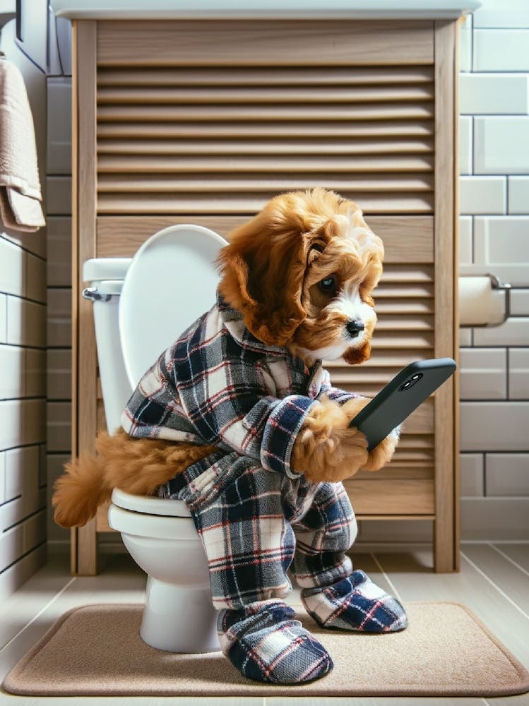 Cavapoo In Pjs In Bathroom