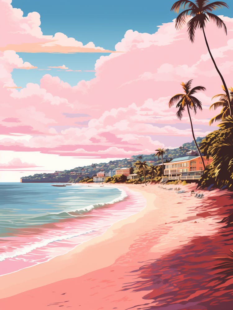 An Illustration In Pink Tones Of  Grand Anse Beach Grenada 1