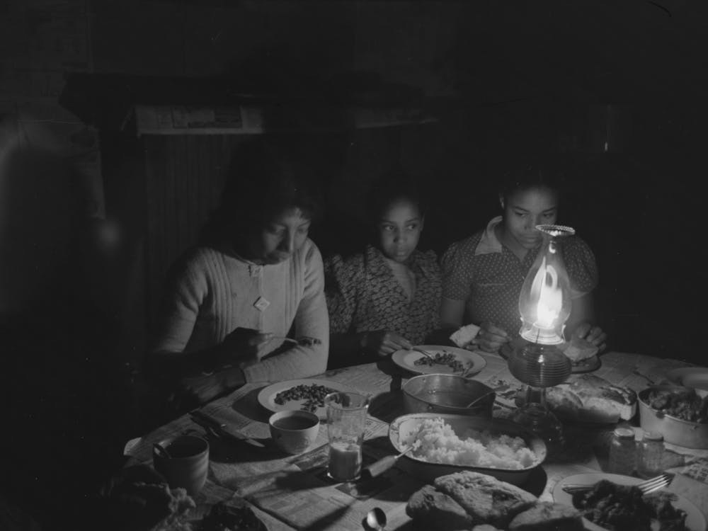 Part Of Pomp Hall S Family Eating Supper By Lamplight, Creek County, Oklahoma, See General Caption Number 23 By