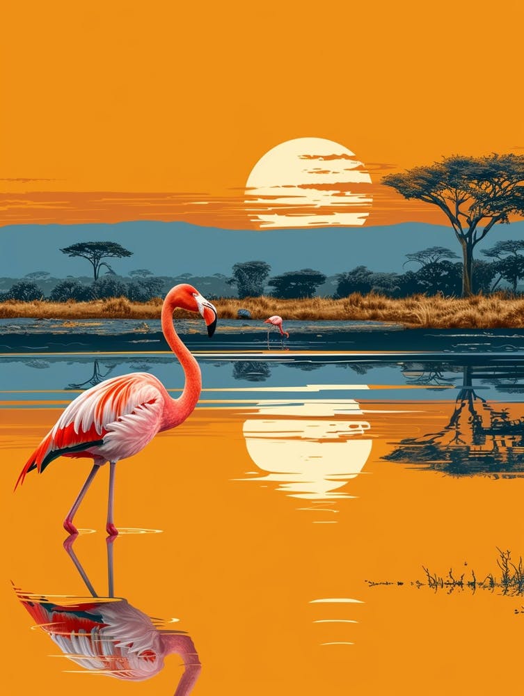 Greater Flamingo African Rift Valley Tanzania Tropical Illustration 1