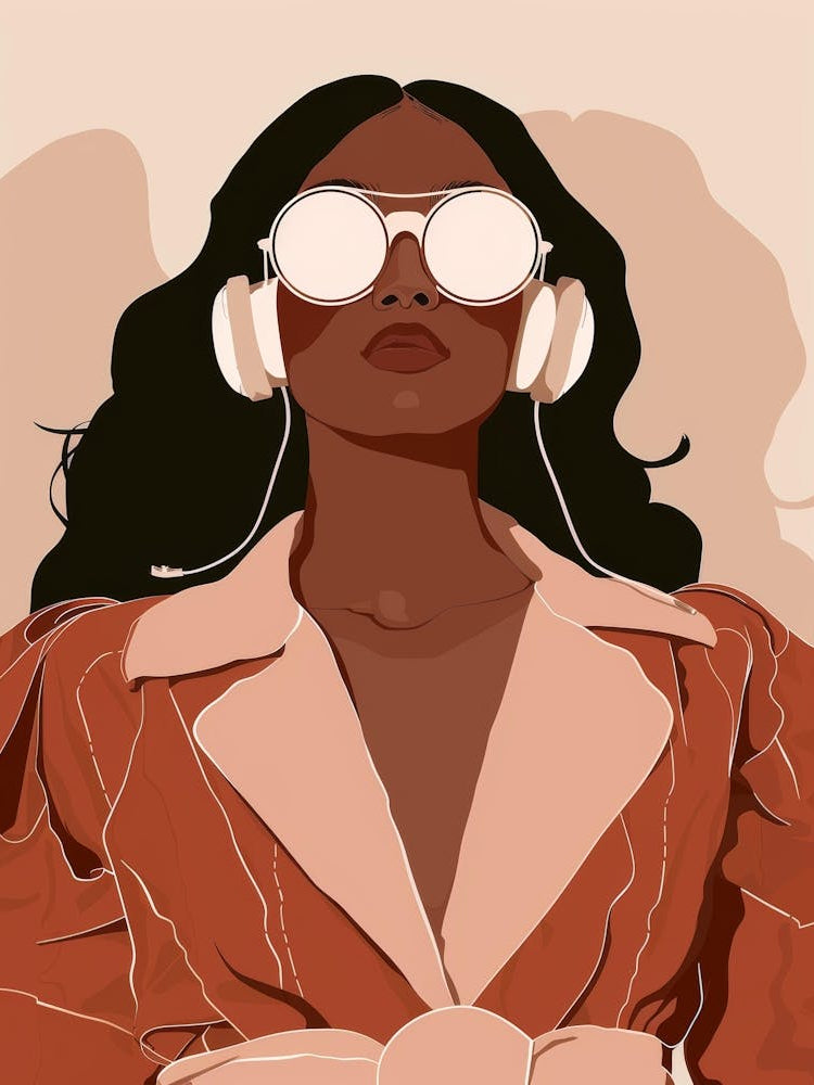 Illustration Of A Woman Wearing Headphones