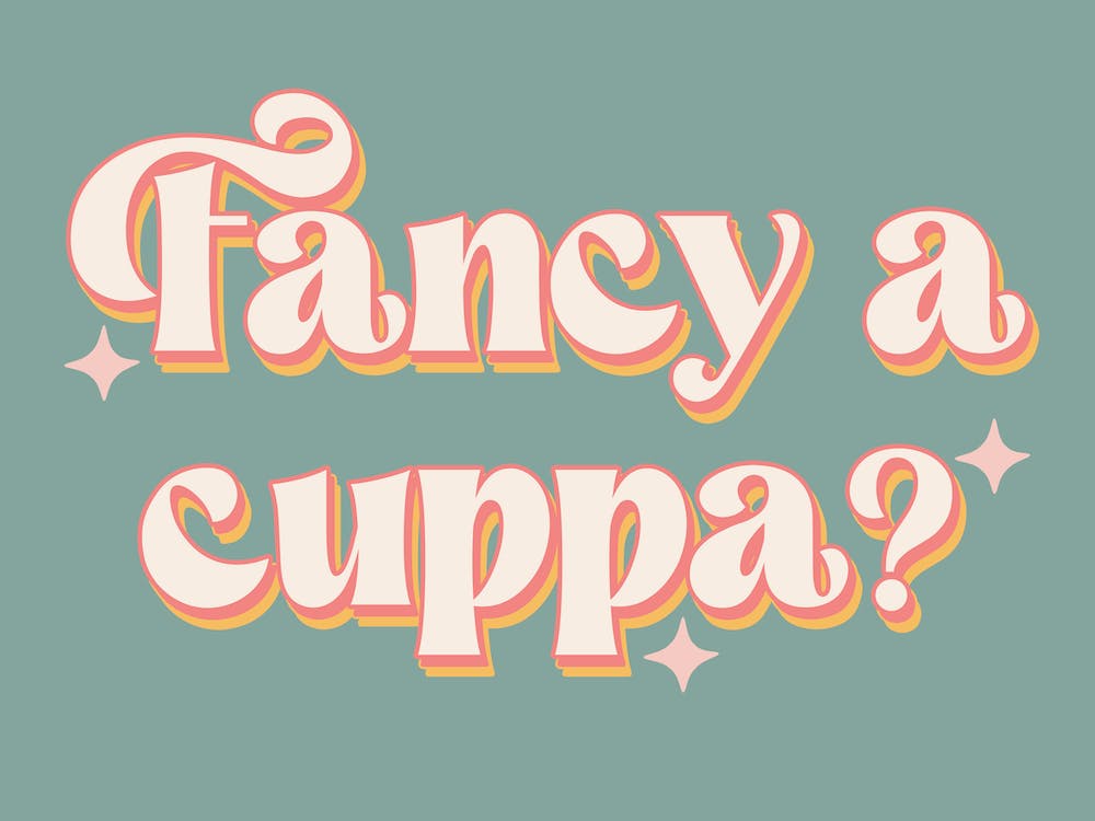 Fancy A Cuppa Light Green Pink Kitchen Tea Print