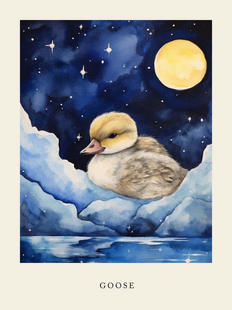 Baby Goose Sleeping In The Clouds Nursery Poster
