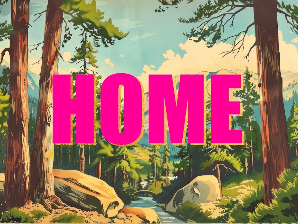 Pink And Gold Home Poster Retro Wooded Pines 4