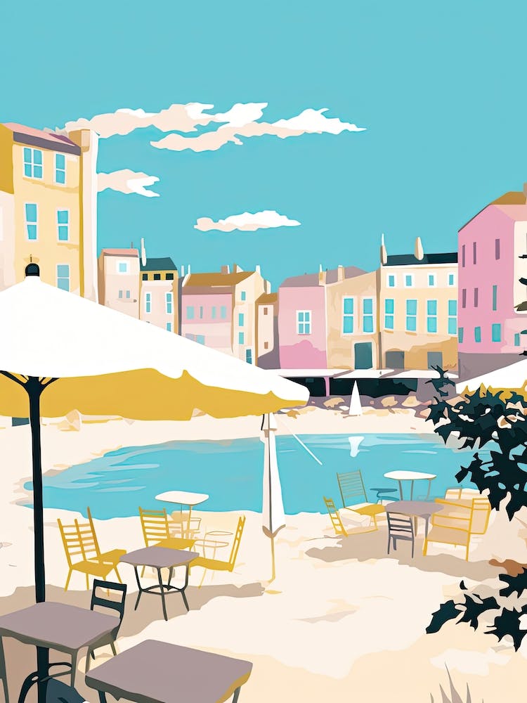Antibes, France, Flat Pastels Tones Illustration 3