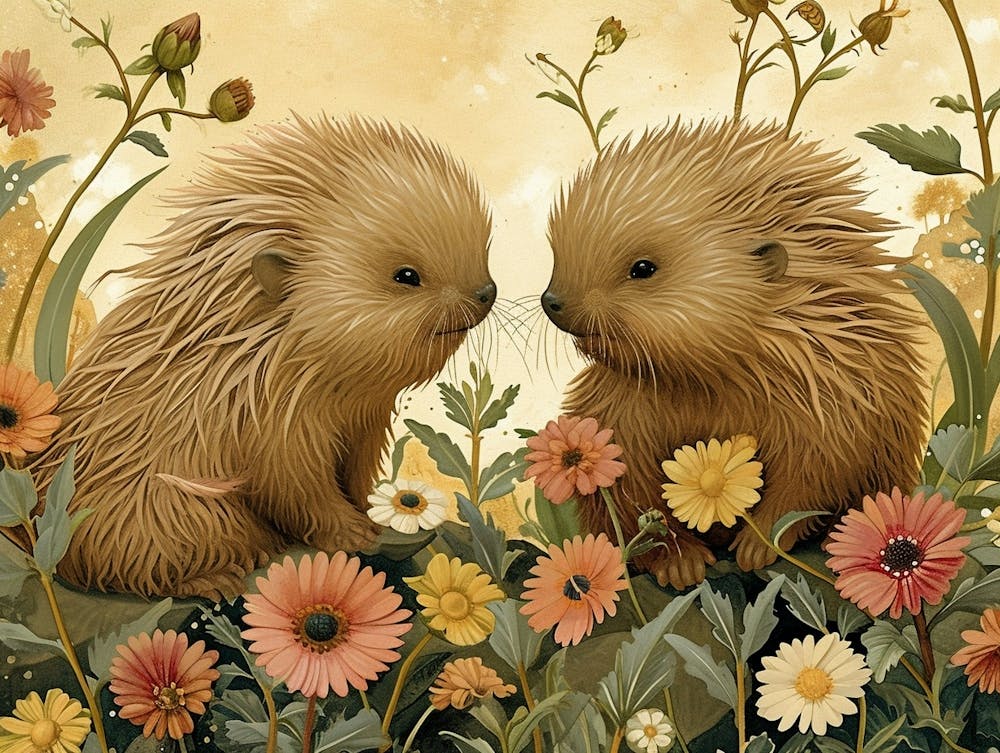 Floral Animal Illustration Porcupine 2