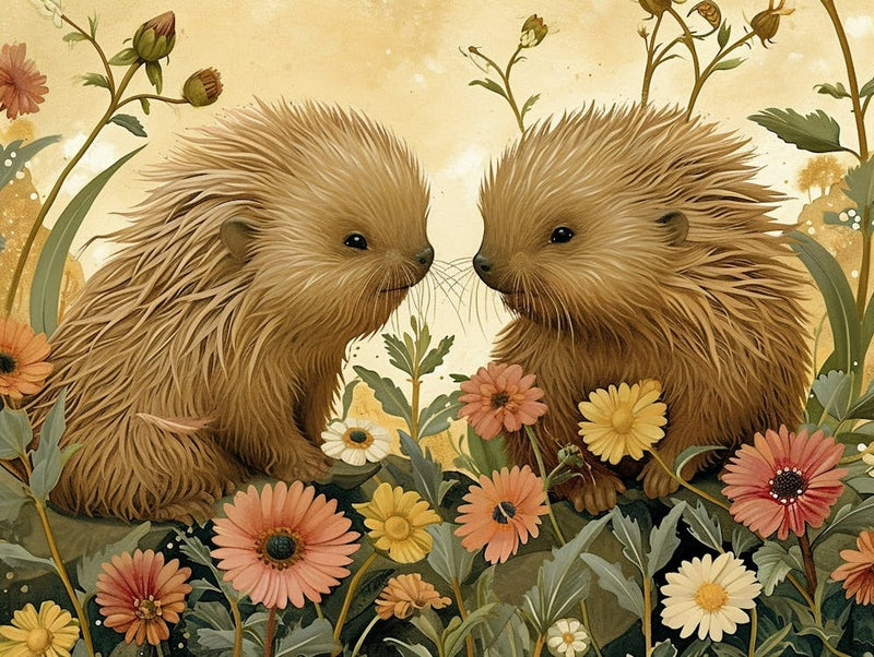Floral Animal Illustration Porcupine 2