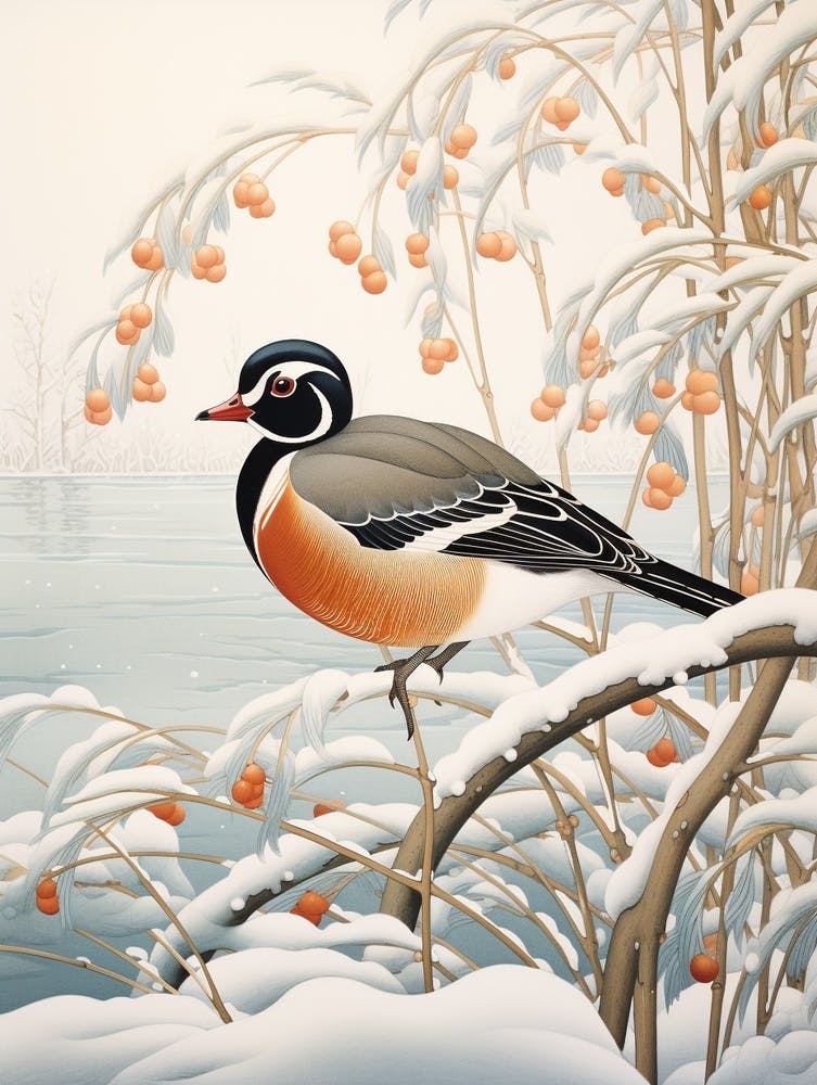 Winter Bird Painting Wood Duck 3