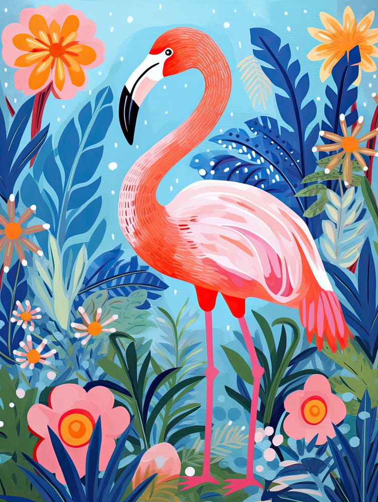 Flamant rose dans le jardin, inspiré de Matisse