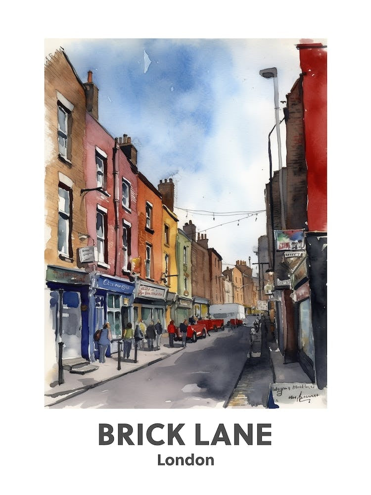 Brick Lane, London 4 Watercolour Travel Poster