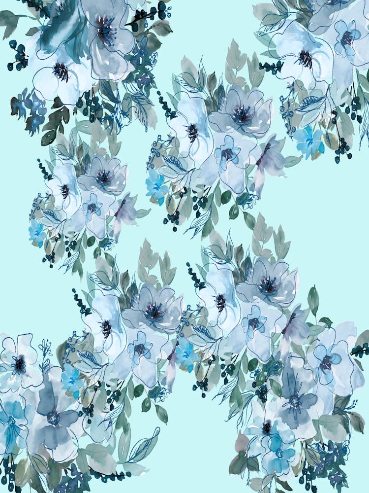 Watercolor Floral Pattern - Veronica blue flower