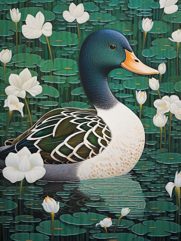 Ohara Koson Inspired Bird Painting Duck 3