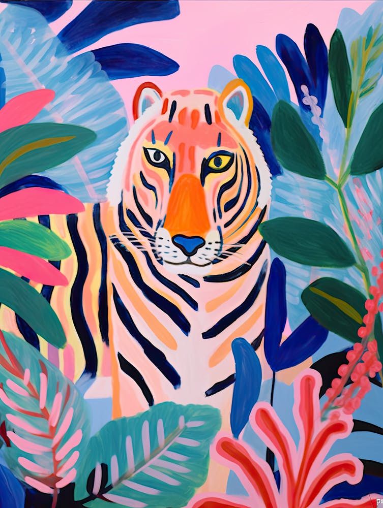 Niedlicher Tiger im Dschungel, Matisse-inspiriert