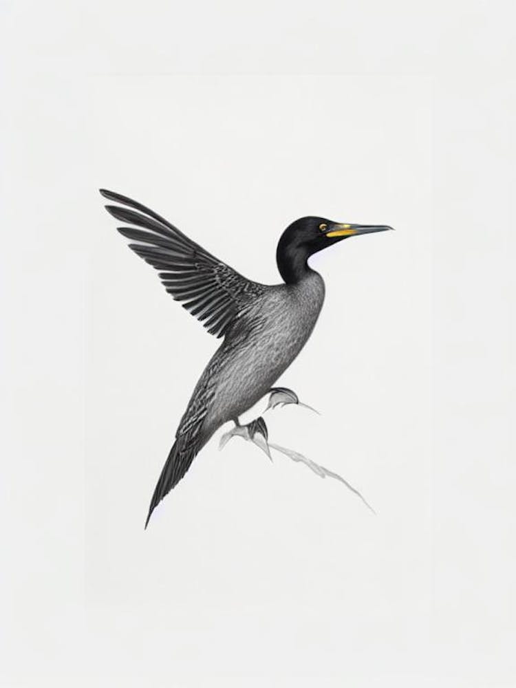 Cormorant B&W Pencil Drawing 1 Bird