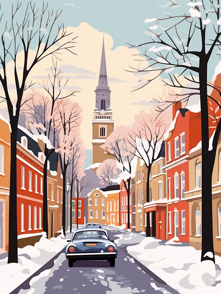 Vintage Winter Travel Illustration Nottingham United Kingdom 1