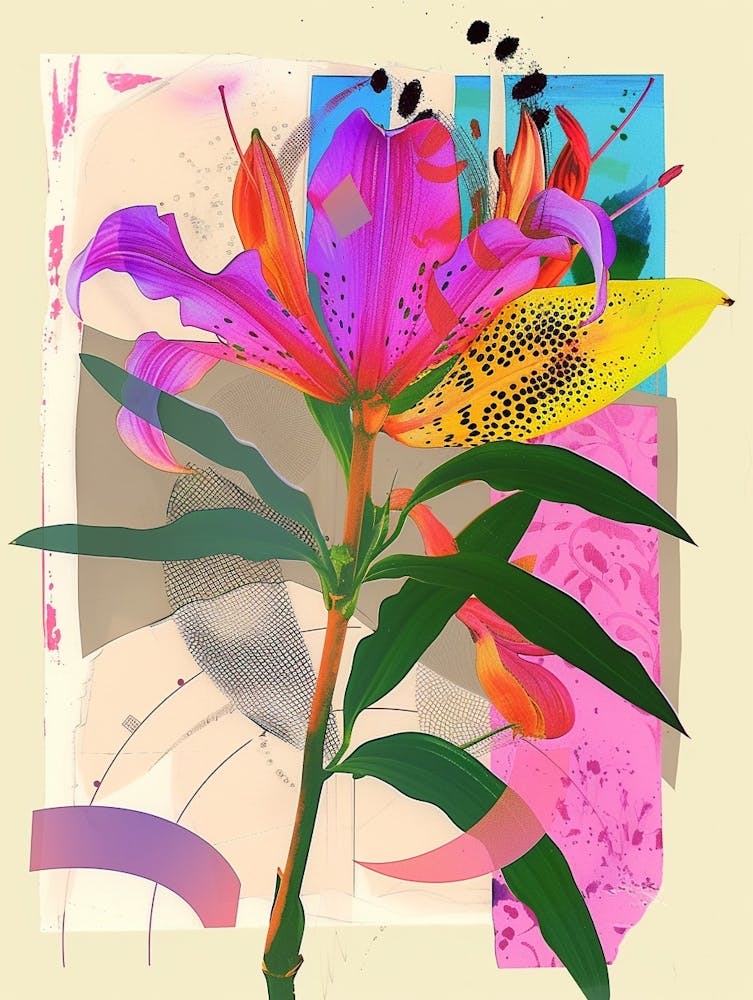 Gloriosa Lily 2 Neon Flower Collage