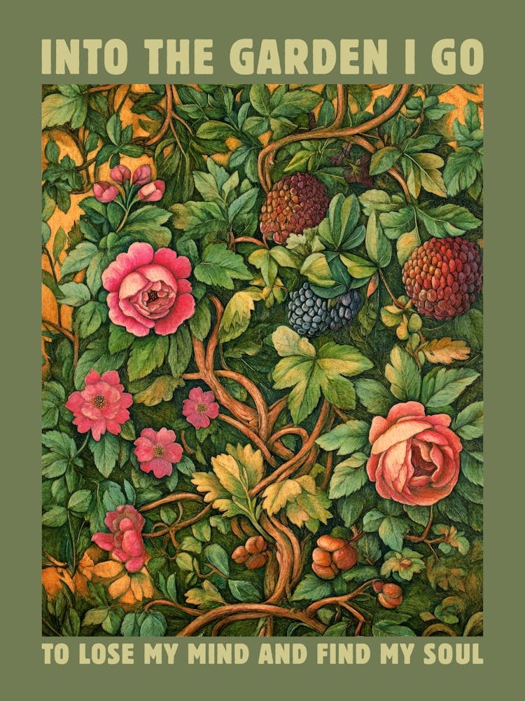Into the Garden I Go Botanical Wall Art For Nature Lover, Vintage Folk Art Nature Quote Print Cottagecore Decor, Floral Artwork Whimsical Decor for Rustic Living Room, Eclectic Bedroom, Cozy Kitchen