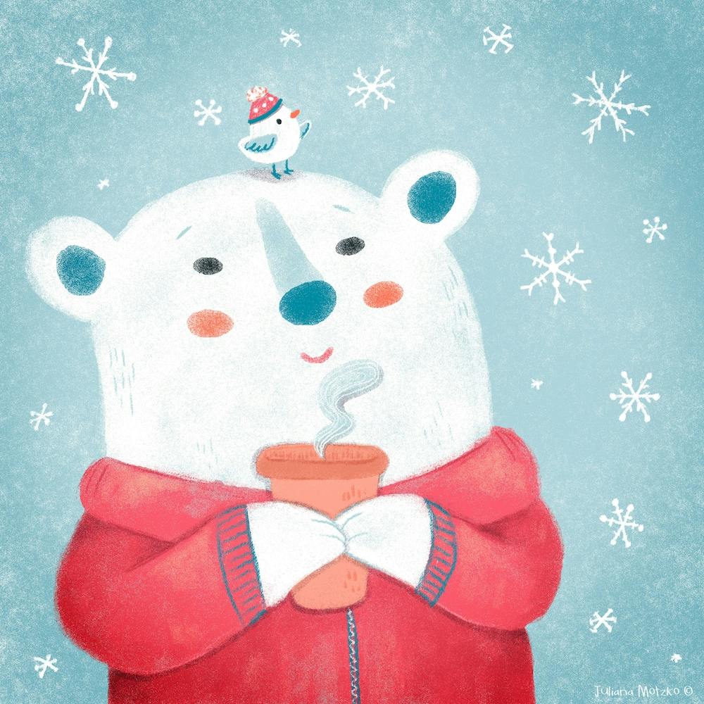 Polar Bear Bird And Coffee Square
