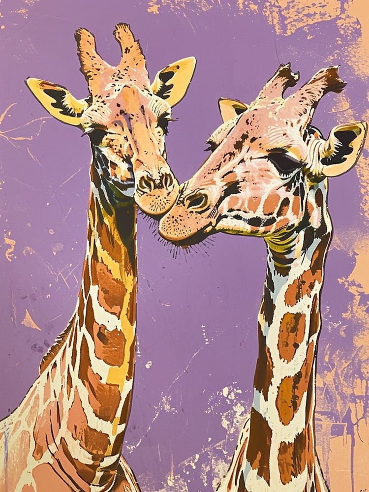 Purple Pair Of Giraffe Portrait