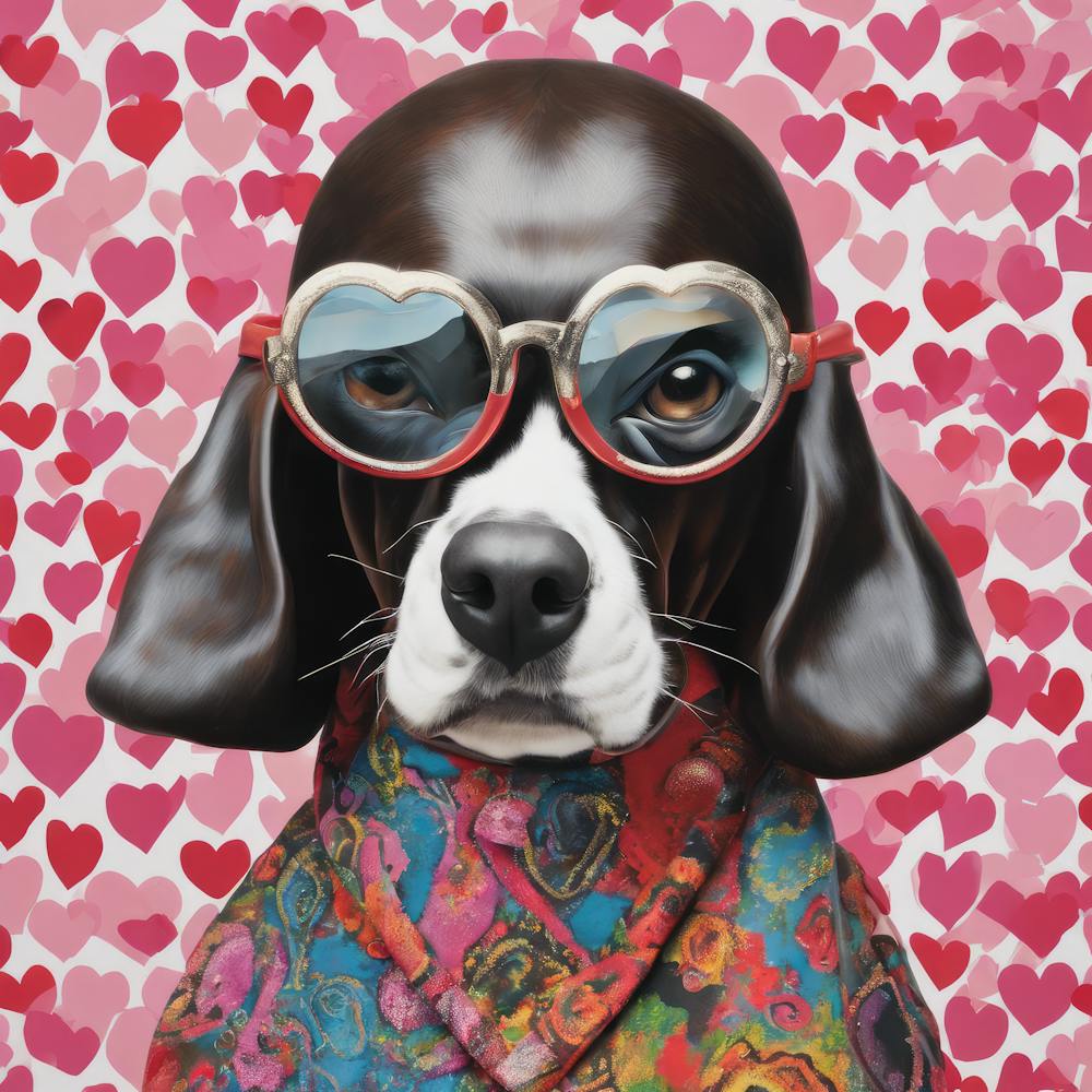 Lovable Pooch in Heart Glasses - Adorable Dog Art