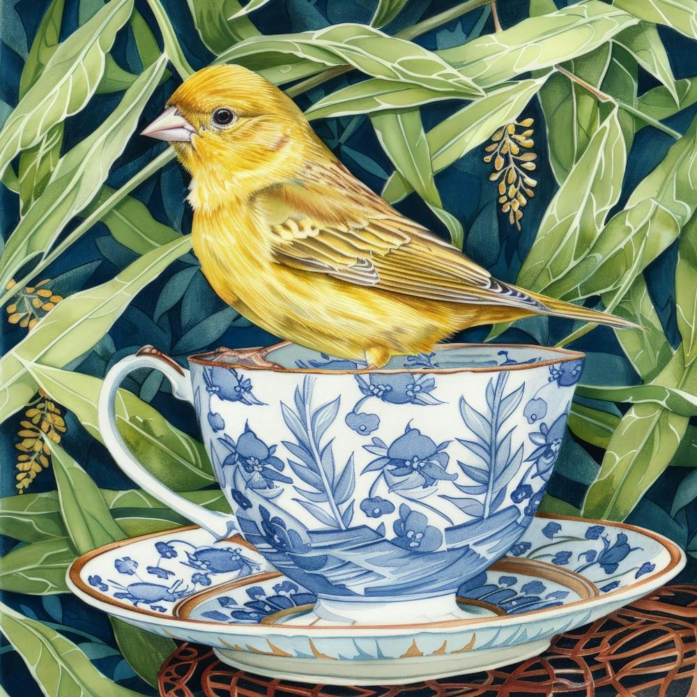 Yellow Finch In Teacup